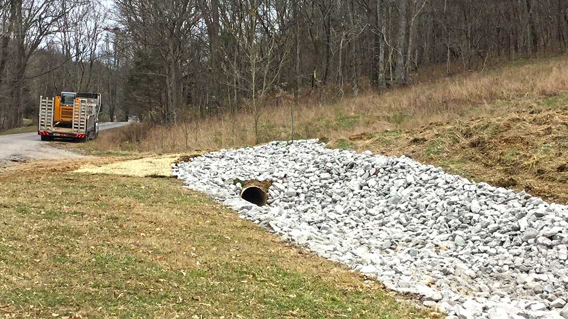 Swale created by erosion and storm water control