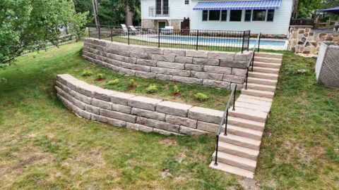 Two tiered retaining wall completed