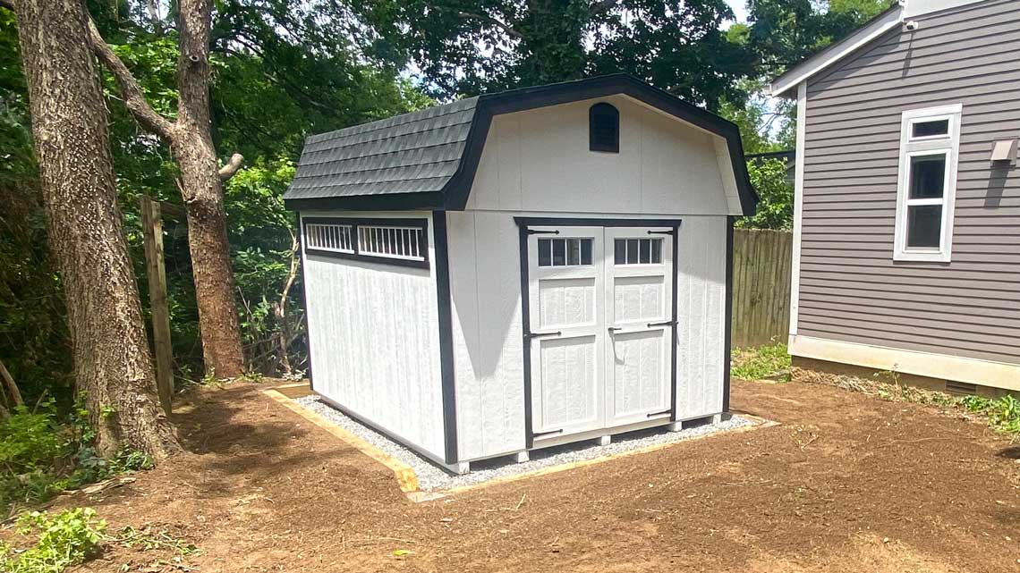 Stone base for shed