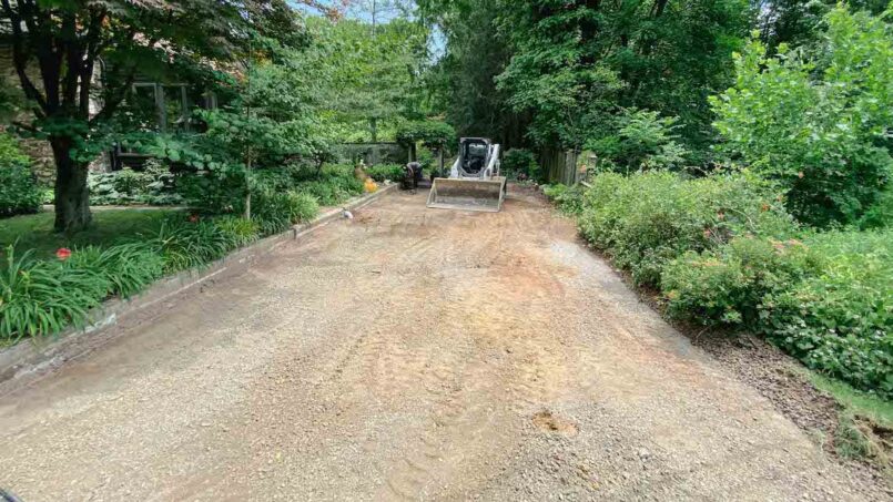 The area for the driveway is excavated.