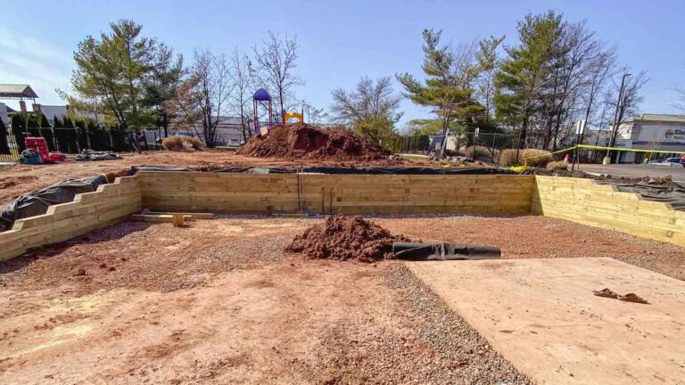 The timber retaining wall is complete