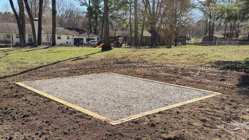The standard gravel base foundation is being built