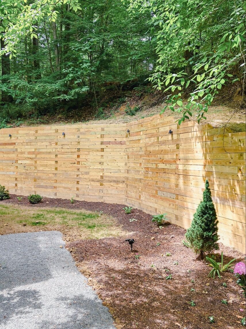 Finished build photo of BedRock Siteworks' Timber Retaining Wall.