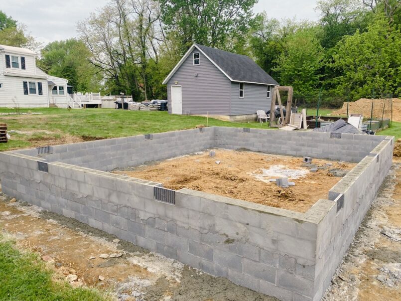 Concrete block is installed