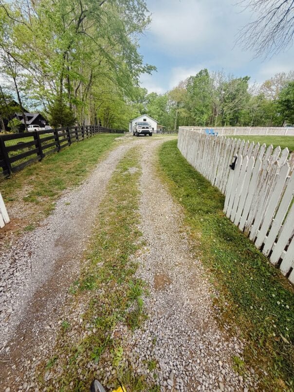 The gravel driveway