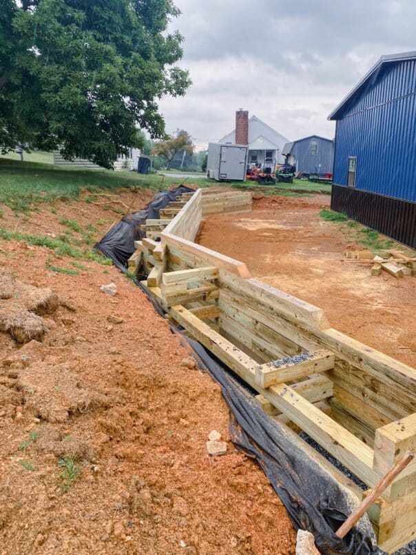 The timber retaining wall